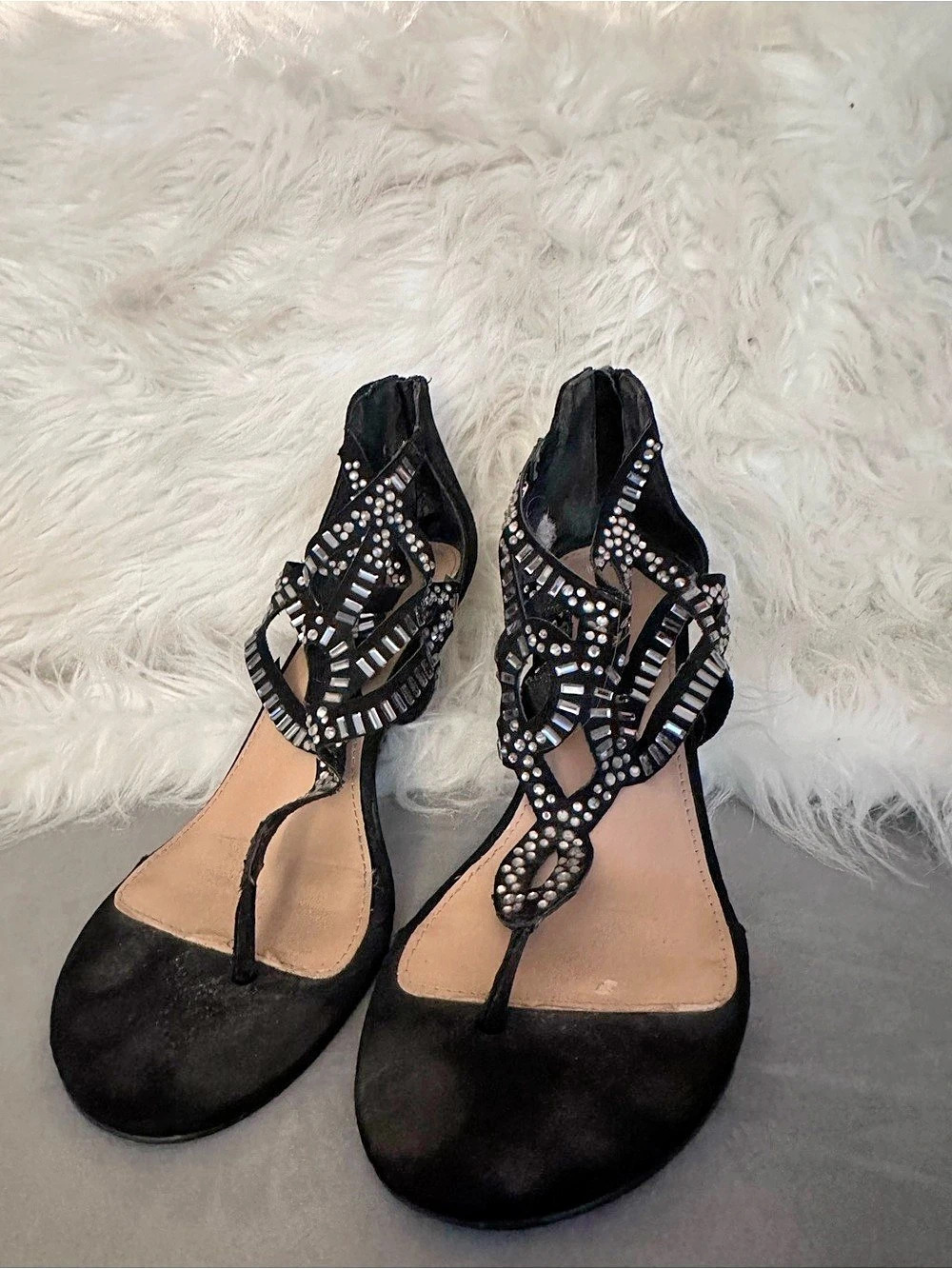 JUST FAB Black Embellished Wedge Sandals